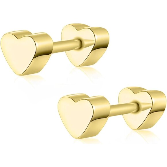 18K Gold Plated Sterling Silver Star Heart Stud Earrings Screw Back for Women